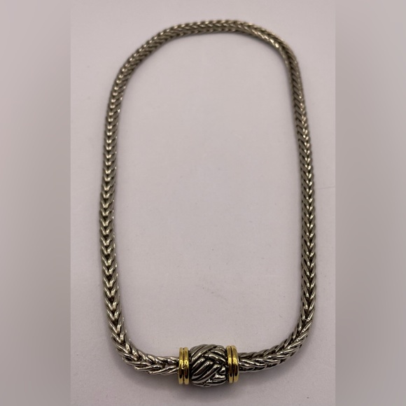 Outstanding Stunning Silver and Gold Tone Braided Heavy Weight Chain Necklace - Picture 3 of 9